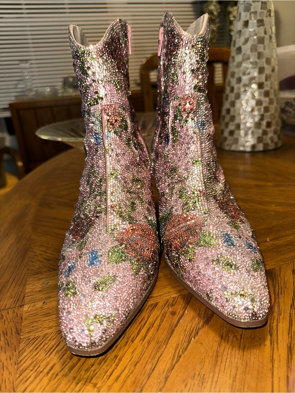 Betsey Johnson Pink Crystal & Multicolor Embellished Ankle Boots - Picture 2 of 6